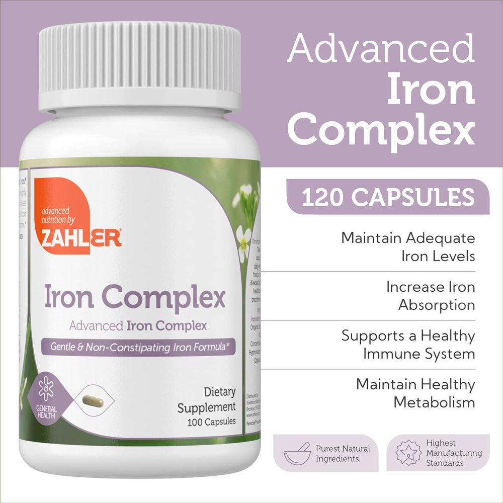 Zahler Iron Supplement with Vitamin C, B12 & Folate Iron Vitamins for Men & Women, 100 Capsules