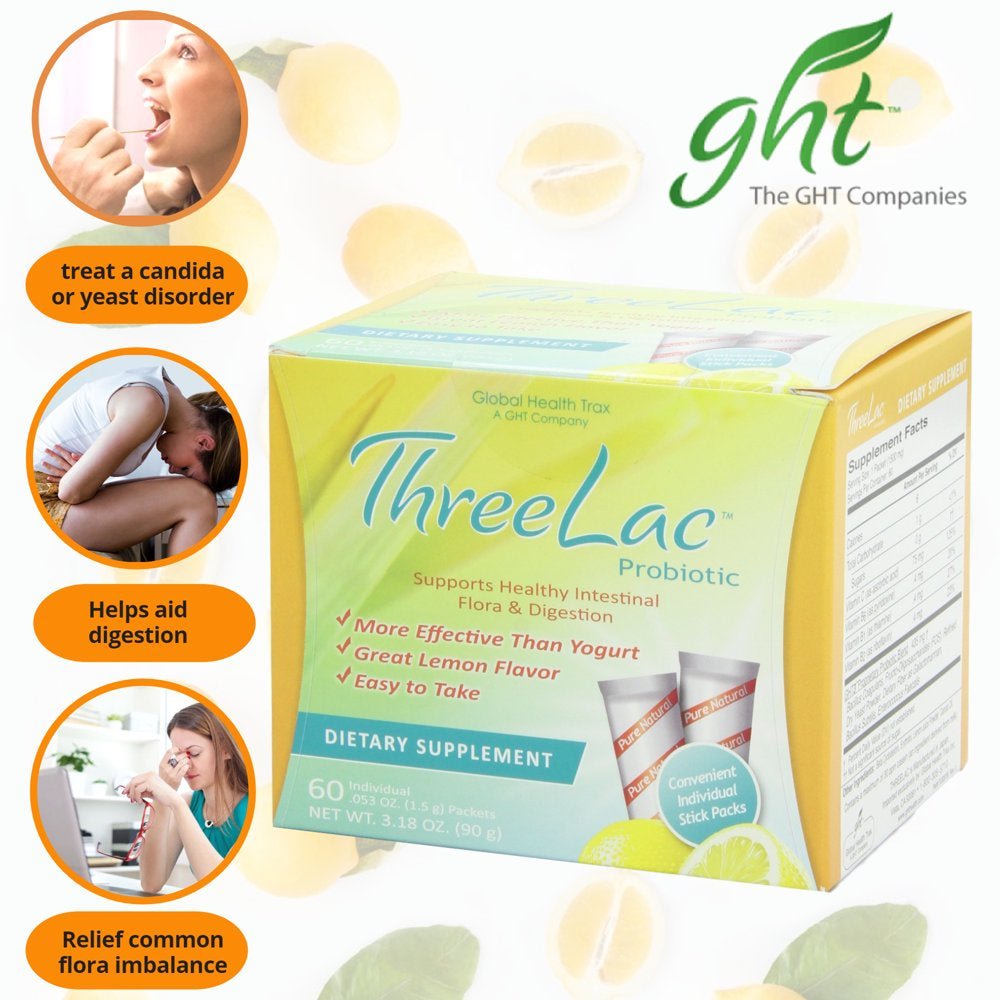 Global Health Trax Threelac Candida Probiotic Defense (4 Pack) to Replenish Healthy Flora to Promote Intestinal Health