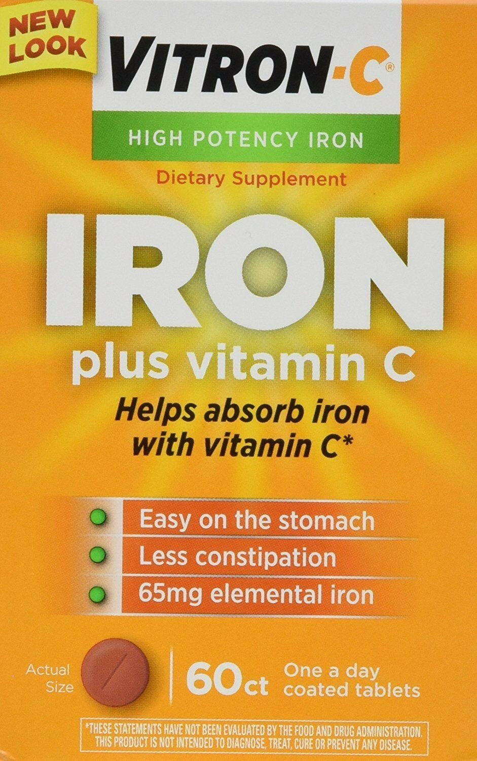 Vitron-C High Potency Iron with Vitamin C Supplement, 60 Ct, 2 Pack