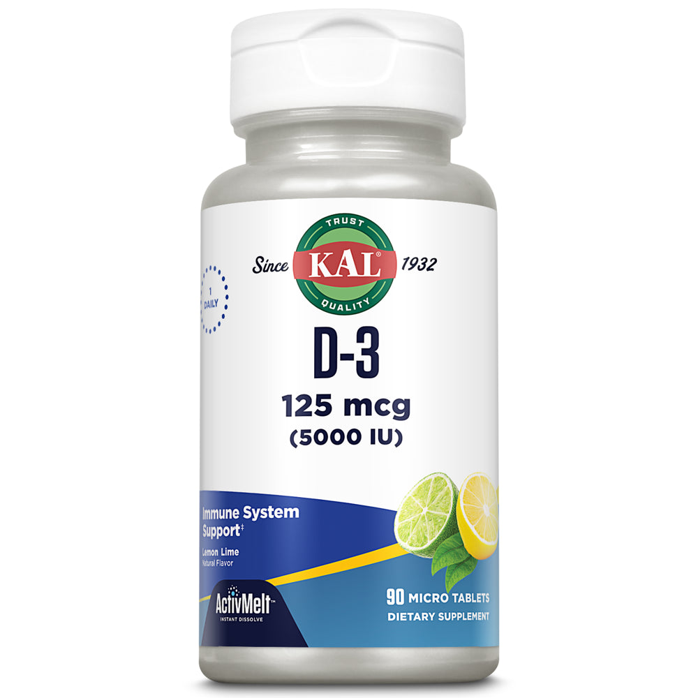 KAL Vitamin D-3 5000 IU | Natural Lemon Lime Activmelt Micro Tablets | Healthy Immune Function & Bone Support | 90 Ct