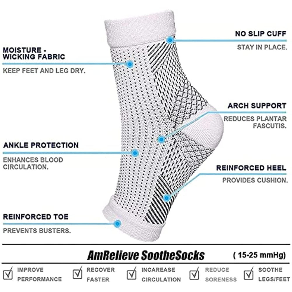 4Pairs Soothe Socks Neuropathy Compression Ankle Arch Support Protection Pain Relief Socks-4Colors L/XL