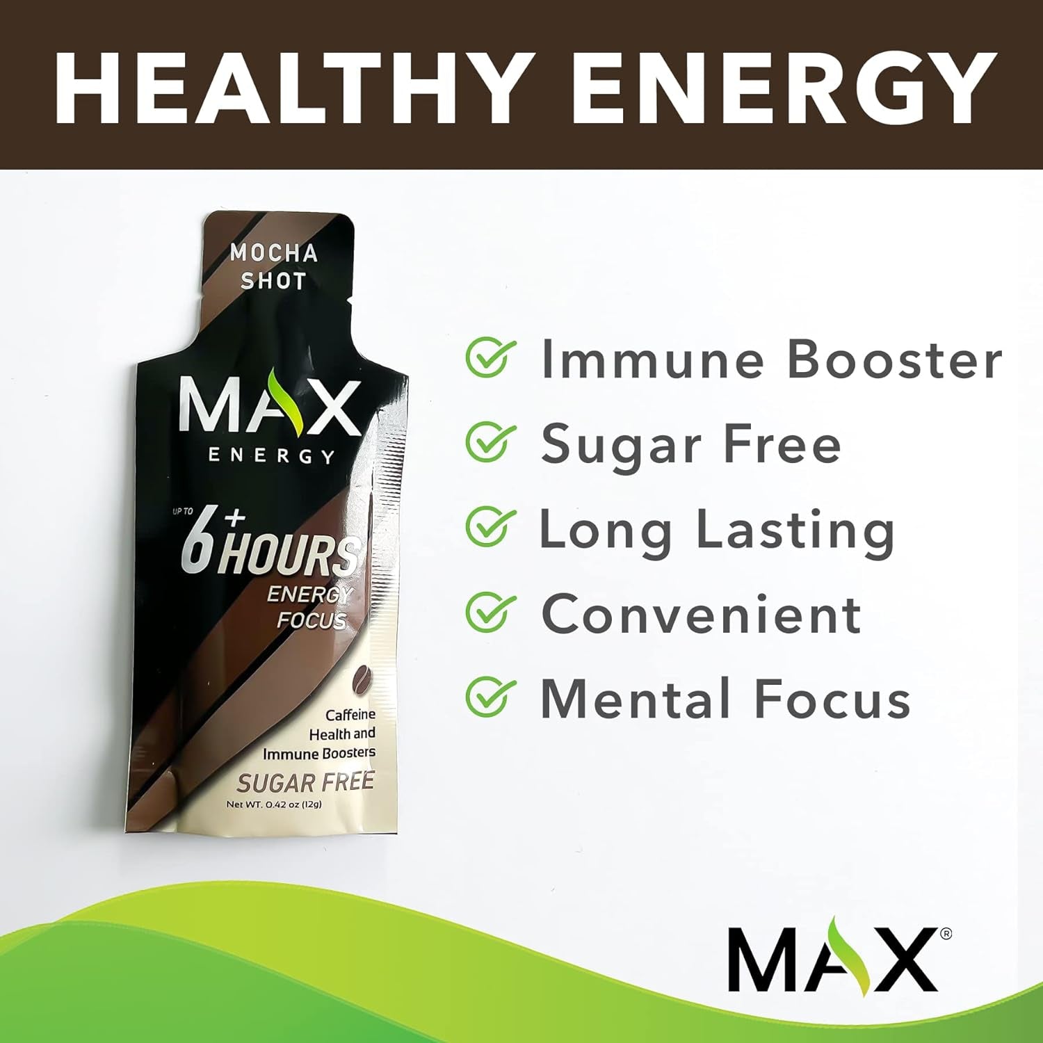 Max Energy Mocha Shot, Healthy Energy & Immune Boosters, Sugar Free, 5 Calories Each, up to 6 Hours of Energy, 25 Pack