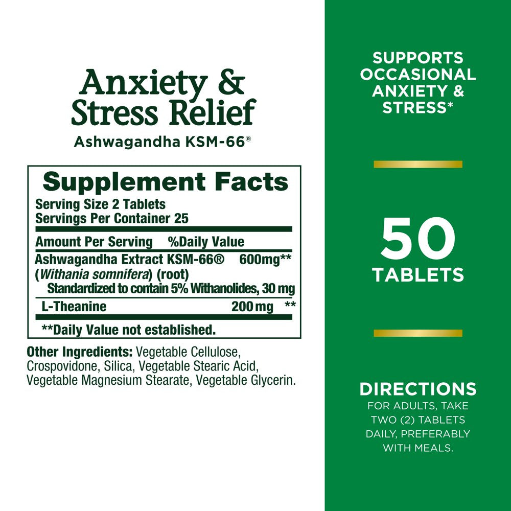 Nature’S Bounty Anxiety & Stress Relief Supplement, Ashwagandha KSM 66 , 50 Ct