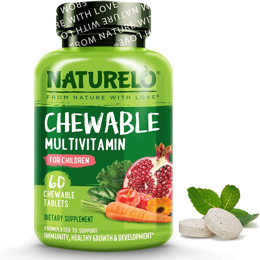NATURELO Chewable Vitamin for Kids – Multivitamin with Whole Food Organic Fruit Blend - 60 Tablets for Children