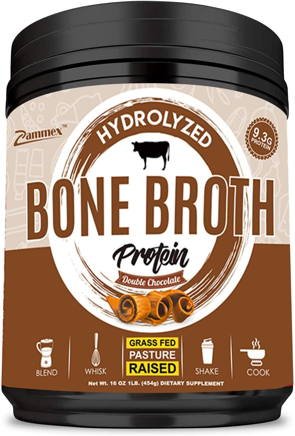 Zammex Pure Grass Fed Beef Bone Broth Protein Powder Chocolate 100% Pea Protein Powder(Unflavored)