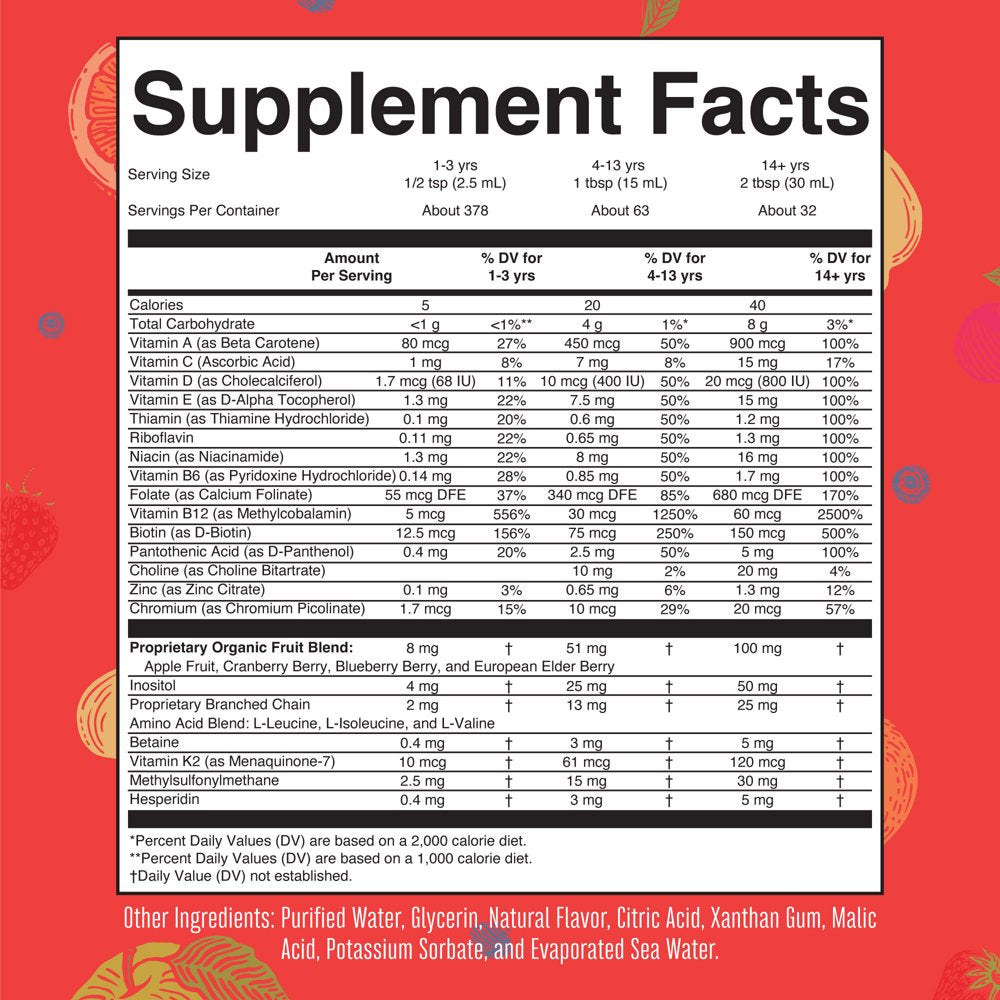 Maryruth'S Multivitamin for Women Men Kids | No Added Sugar | Vitamin a C D E B6 B12 Biotin Zinc | Mens Womens Multivitamin | Immune Support + Energy | Daily Vitamins for Ages 1+ | Vegan | 32 Fl Oz