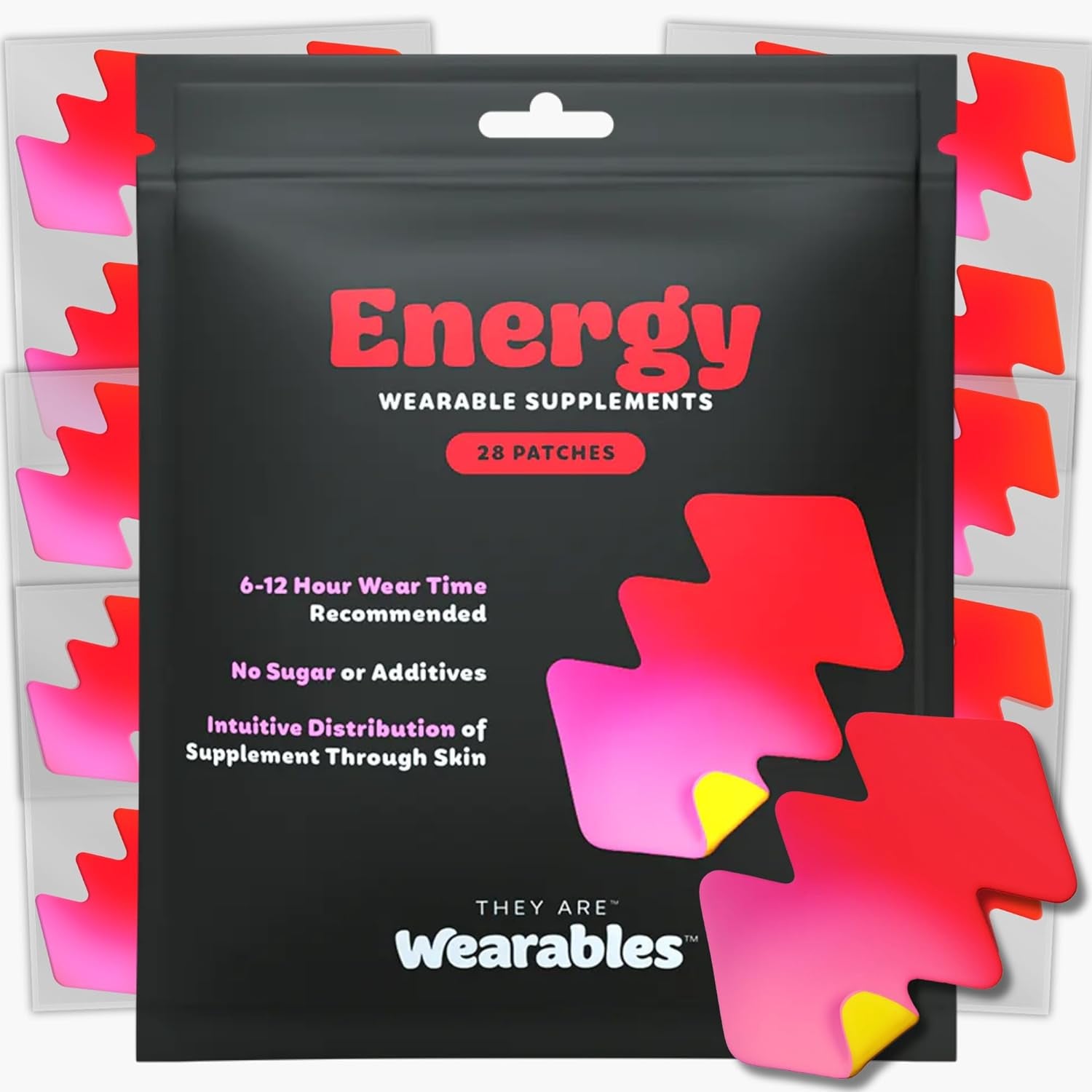 They Are Wearables Energy Patches (28 Count, 1 Month Supply) Green Tea, Yerba Mate, Black Maca, Ginseng - Plant Based, Gluten-Free, Vegan Wellness - Focus and Awake Patch