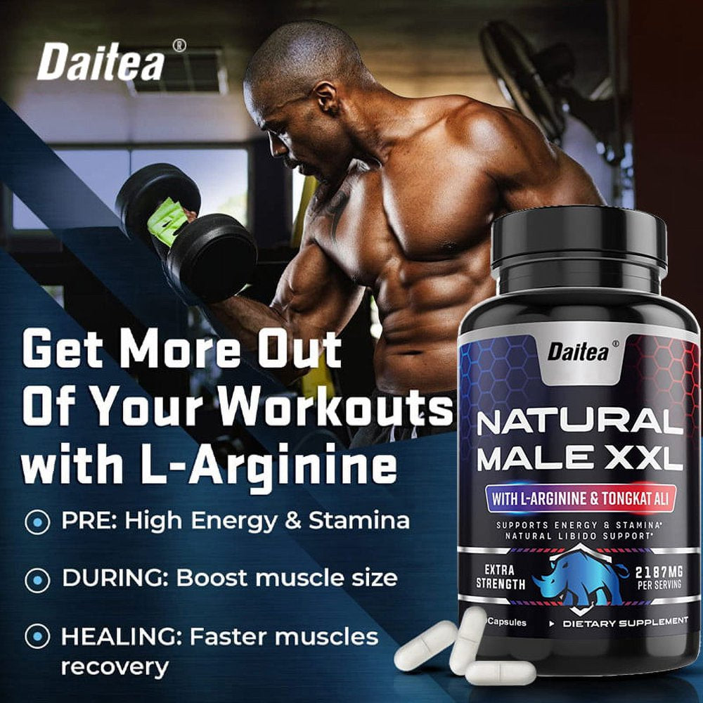 Daitea Natural Male XXL Energy Supplement for Men with L Arginine, Tongkat Ali, Maca Root, and T-Terrestris-120Capsules