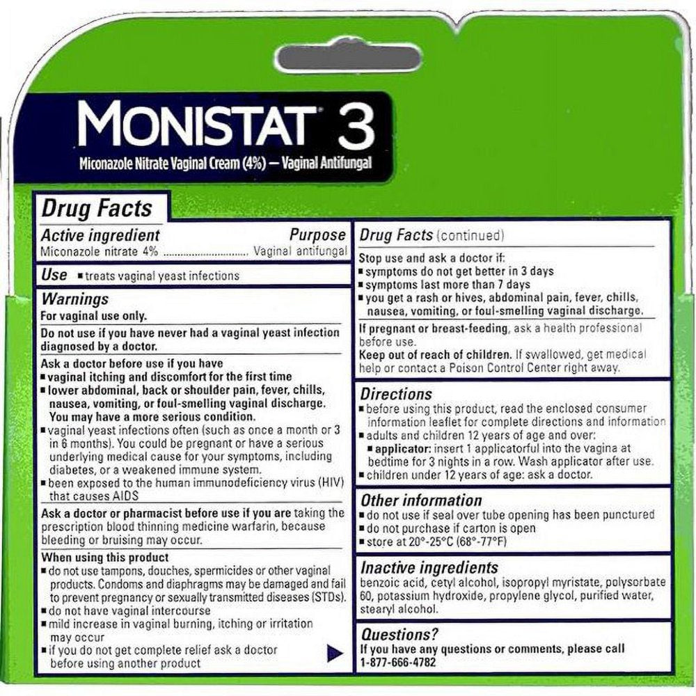 Monistat 3 Cream, 3-Day Yeast Infection Treatment for Women: 1X Reusable Applicator & 1X 25G External Anti-Itch Cream Bundle 3 PACK *EN