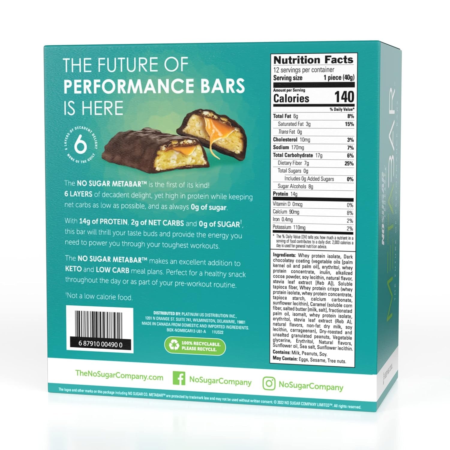 *NEW* No Sugar META BAR - High Protein Energy Bars, 0G Sugar, 14G Protein, Low Net Carb, Chocolate Caramel & Peanut - Grab & Go Protein Snack Bars with Six Layers of Decedent Delight - Gluten Free, Keto Friendly (Chocolate Caramel & Peanut, 12 Bars)