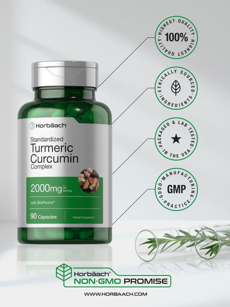 Turmeric Curcumin with Bioperine | 2000 Mg | 90 Capsules | by Horbaach