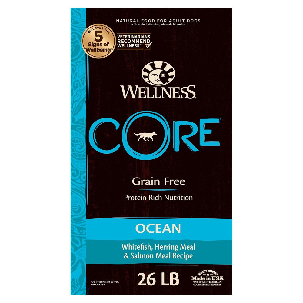 Wellness CORE Natural Grain Free Dry Dog Food, Ocean Whitefish, Herring & Salmon, 26-Pound Bag