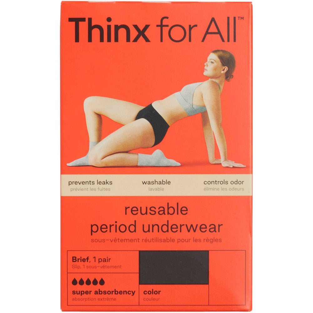 Thinx for All Women'S Super Absorbency Cotton Brief Period Underwear, Medium, Black