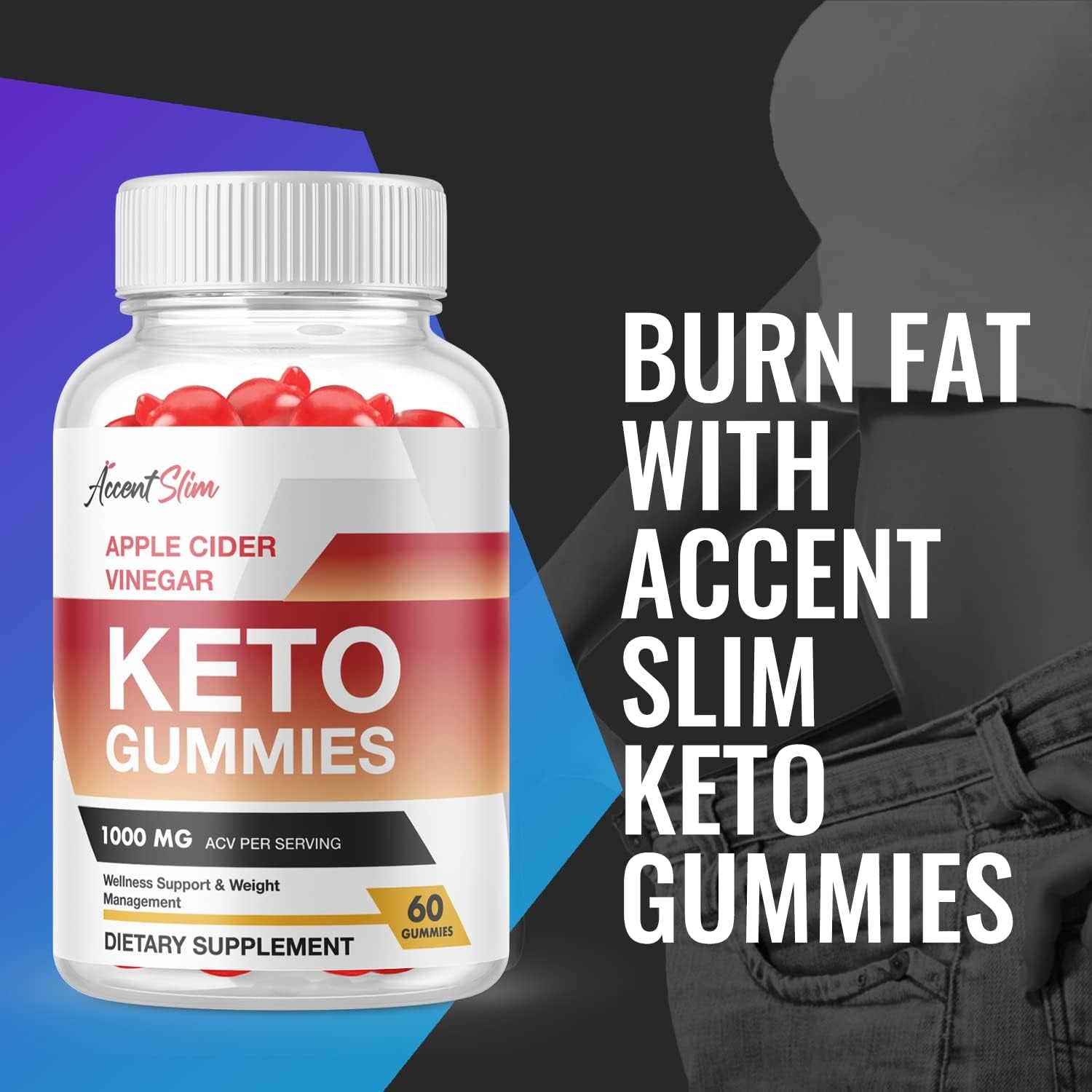 Accent Slim ACV Gummies - Vegan, Non GMO - Accent Slim ACV Keto Gummies with Apple Cider Vinegar, Accent Slim Keto Gummies with ACV for Ketosis, Advanced Formula Ketogenic (1 Pack)