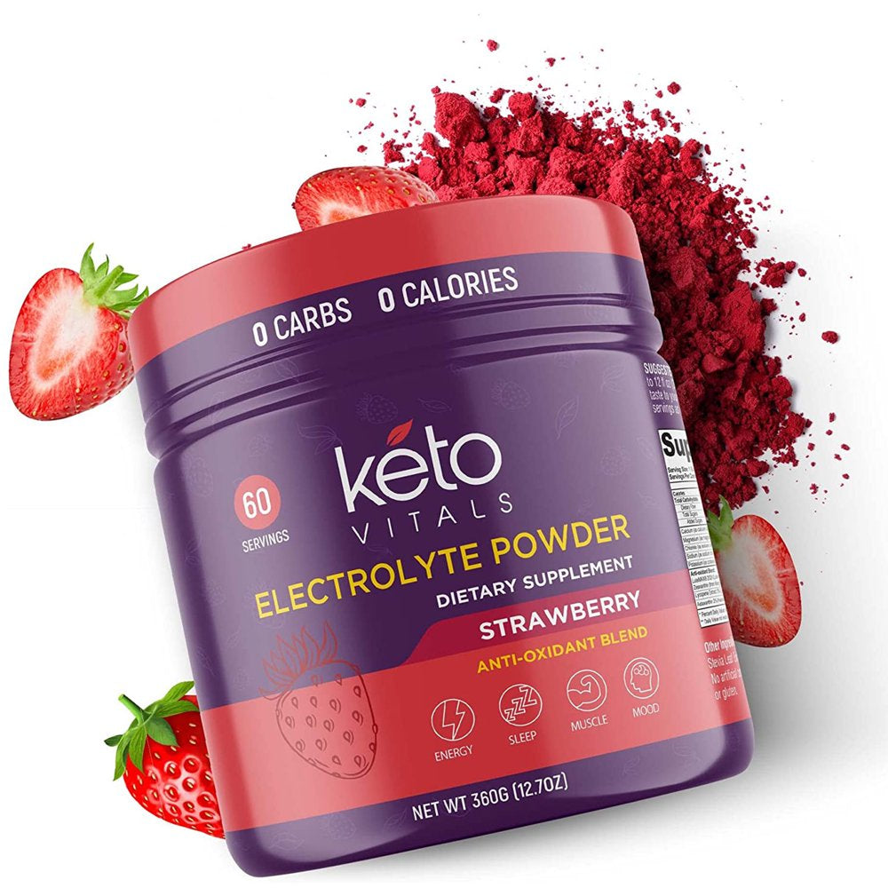 Keto Vitals Keto Electrolytes Powder with Antioxidants for Hydration, Sleep, Energy, Muscle Function Strawberry 10 Oz