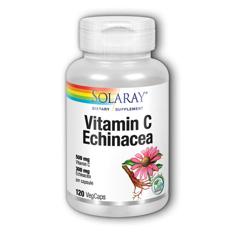 Solaray Vitamin C & Echinacea Root | Healthy Immune System Support W/ 500 Mg Vit C & 300 Mg Echinacea per Capsule | Non-Gmo & Vegan | 120 Vegcaps