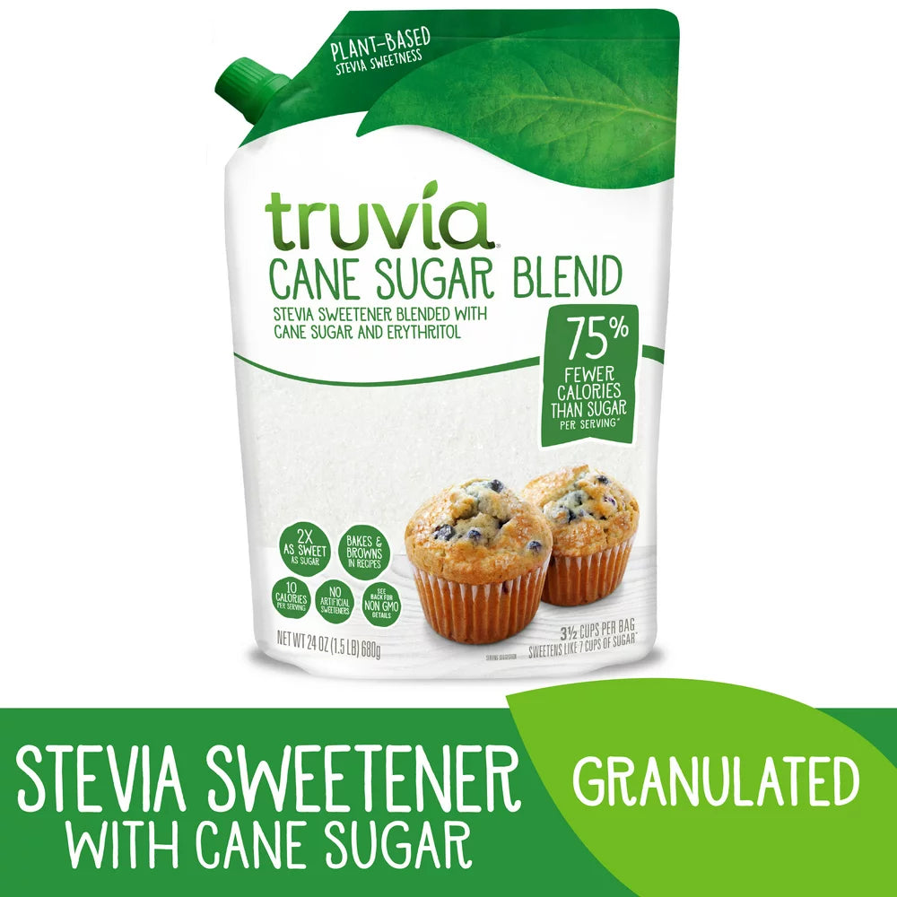 Truvia Cane Sugar Blend, Mix of Stevia Sweetener and Cane Sugar (24 Oz Bag)