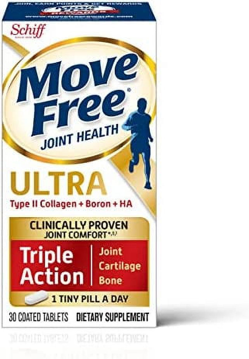 Move Free Ultra Triple Action, 30 Tablets - Joint Health Supplement with Type II Collagen, Boron and HA (Pack of 2)