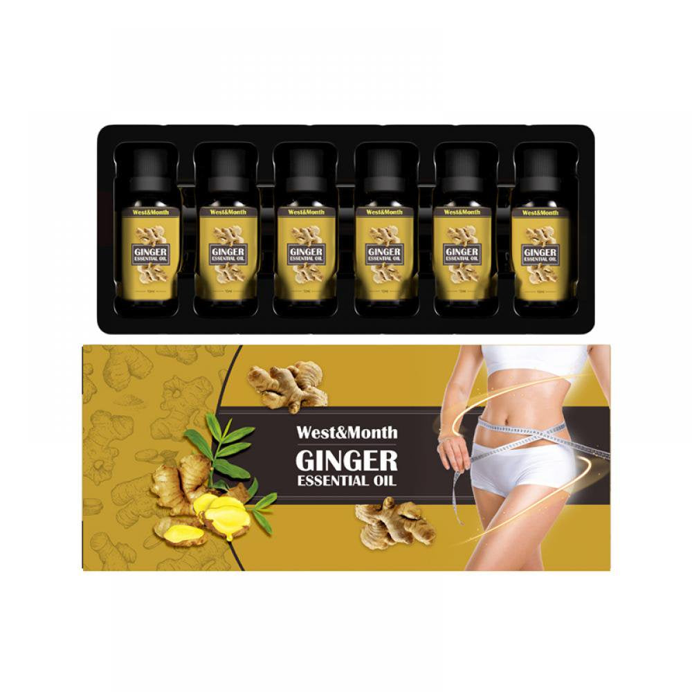 Ginger Massage Oil, Ginger Oil for Abdominal Drainage, Anti-Cellulite Massage Ginger Oil (6Pcsx10Ml)