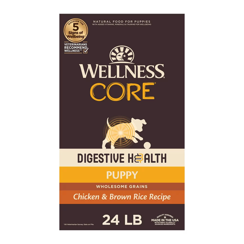 Wellness CORE Digestive Health Dry Puppy Food with Grains, 24 Pound Bag , Chicken Dog Food, Sensitive Stomach