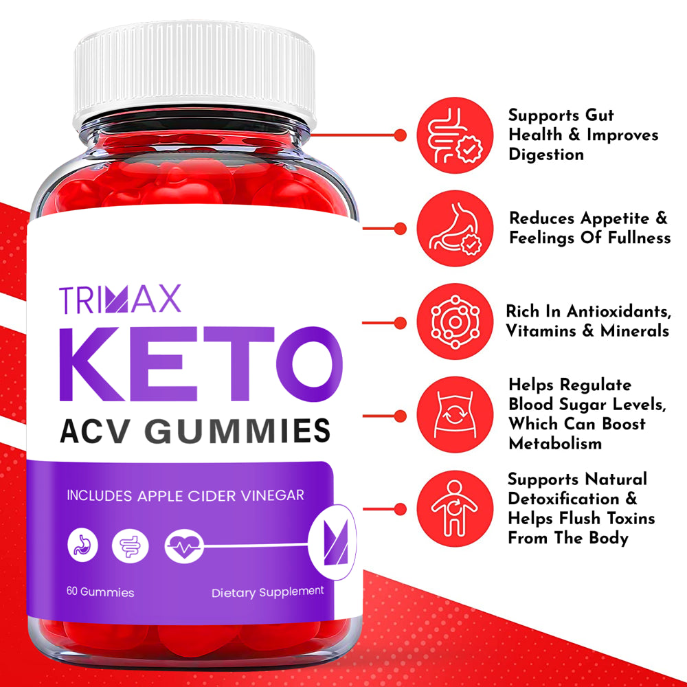 (1 Pack) Trimax Keto ACV Gummies - Supplement for Weight Loss - Energy & Focus Boosting Dietary Supplements for Weight Management & Metabolism - Fat Burn - 60 Gummies