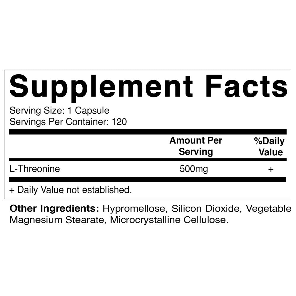 Vitamatic L-Threonine 500 Mg 120 Vegetable Capsules - Promotes Healthy Liver, Cardiovascular & Structural Function