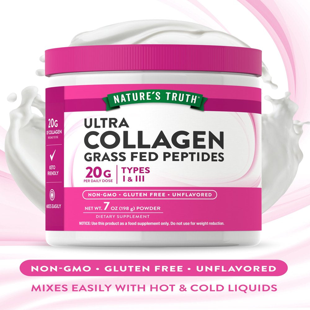 Nature'S Truth Ultra Collagen Powder | 7 Oz | Type I and III | Hydrolyzed Collagen Peptides | Grass Fed, Paleo, Keto Friendly | Protein Packed | Unflavored | Non-Gmo, Gluten Free