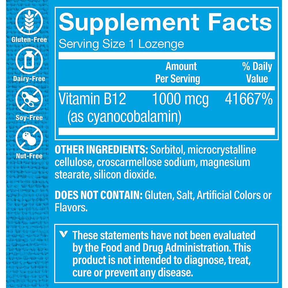 Vitamin B12 1,000Mcg - Supports Energy Production, Once Daily Dietary Supplement - Vitamin B-12 (As Cyanocobalamin), Gluten & Dairy Free (100 Lozenges) by the Vitamin Shoppe