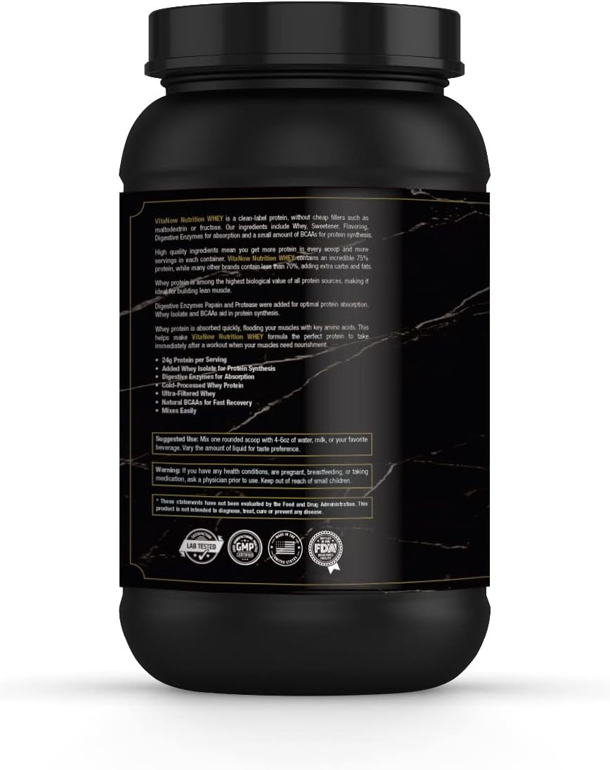 VITANOW NUTRITION Whey Premium Protein + Hydrolyzed Isolate, Sugar-Free, Natural and Artificial Flavor, BCAAS 5.1G, 907G, 28 Servings (Chocolate Milkshake)