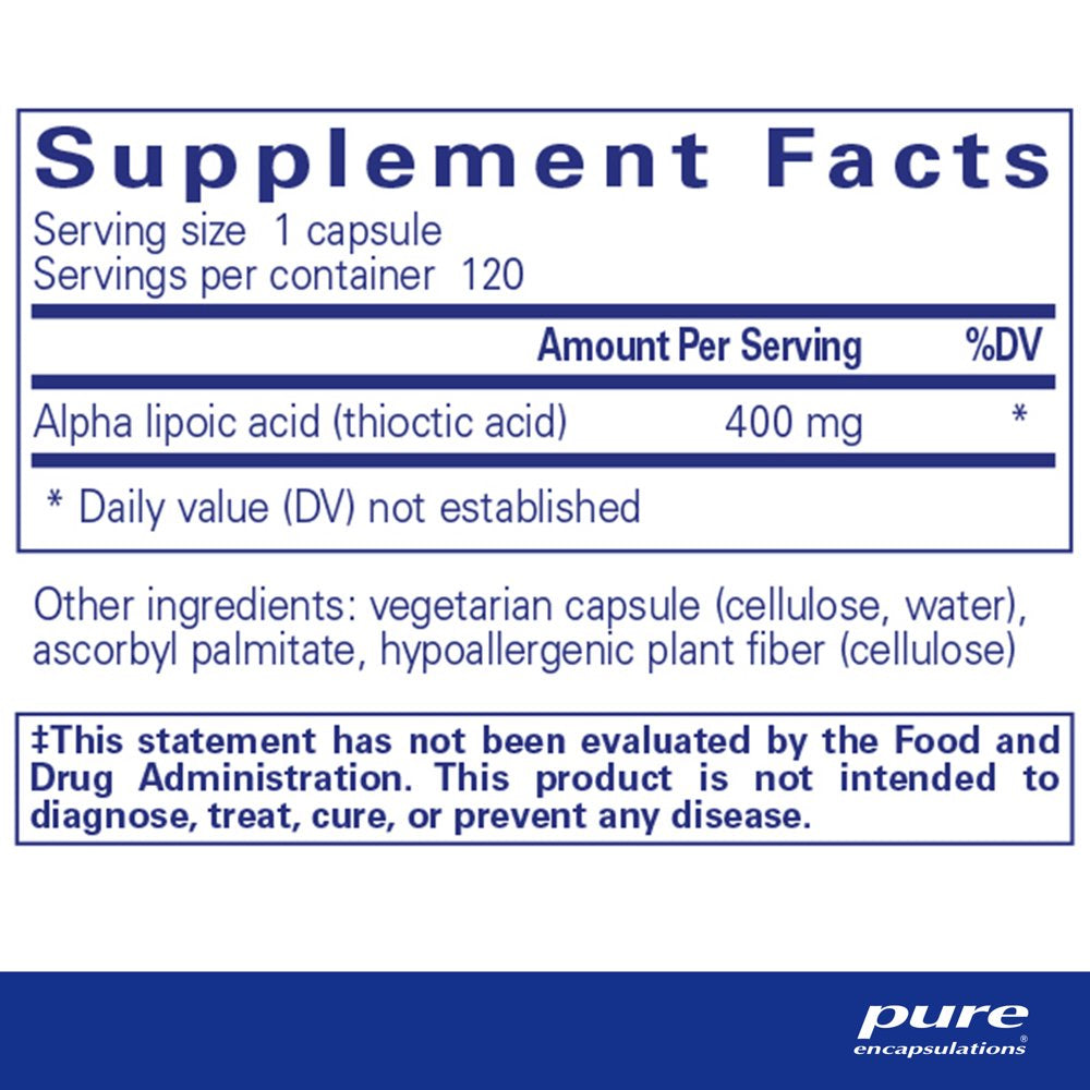 Pure Encapsulations Alpha Lipoic Acid 400 Mg | ALA Supplement for Liver Support, Antioxidants, Nerve and Cardiovascular Health, Free Radicals, and Carbohydrate Support* | 120 Capsules