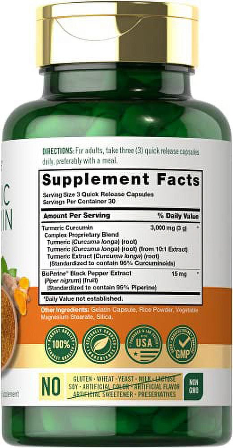 Turmeric Curcumin with Bioperine | 3000 Mg | 90 Powder Capsules | Joint Support Complex with Black Pepper | Non-Gmo, Gluten Free Supplement | by Carlyle