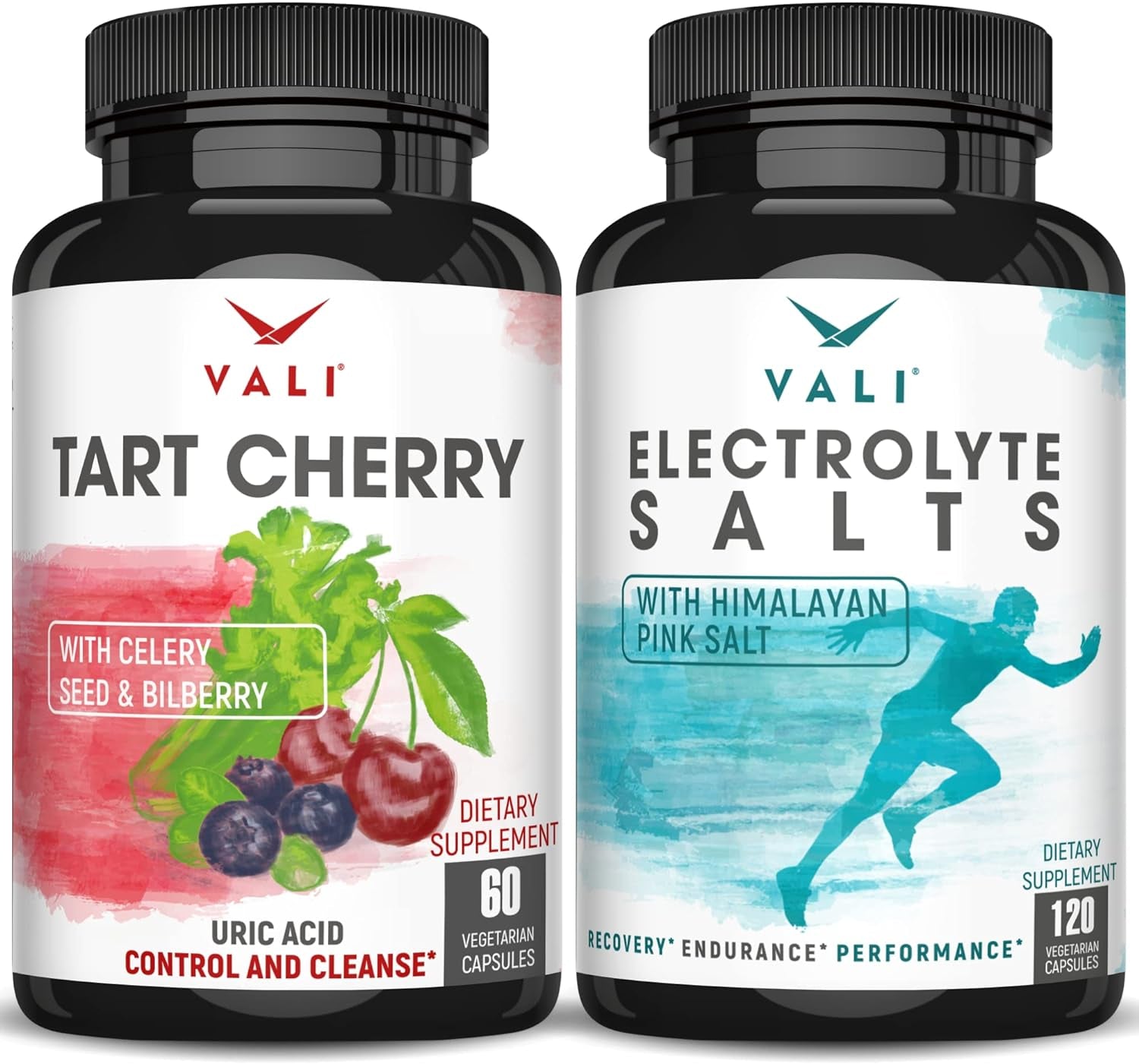 VALI Tart Cherry Electrolyte Salts Bundle - Uric Acid Control and Cleanse with Cherry, Celery & Bilberry for Joints and Rapid Oral Rehydration for Hydration Nutrition & Fluid Recovery