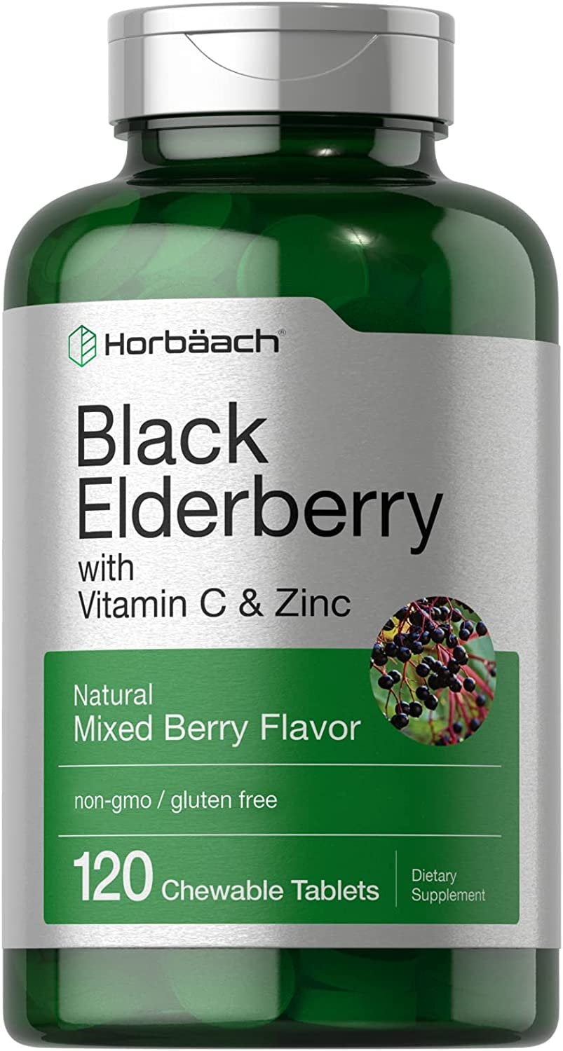 Elderberry, Zinc, Vitamin C Chewable Tablets | 120 Count | by Horbaach