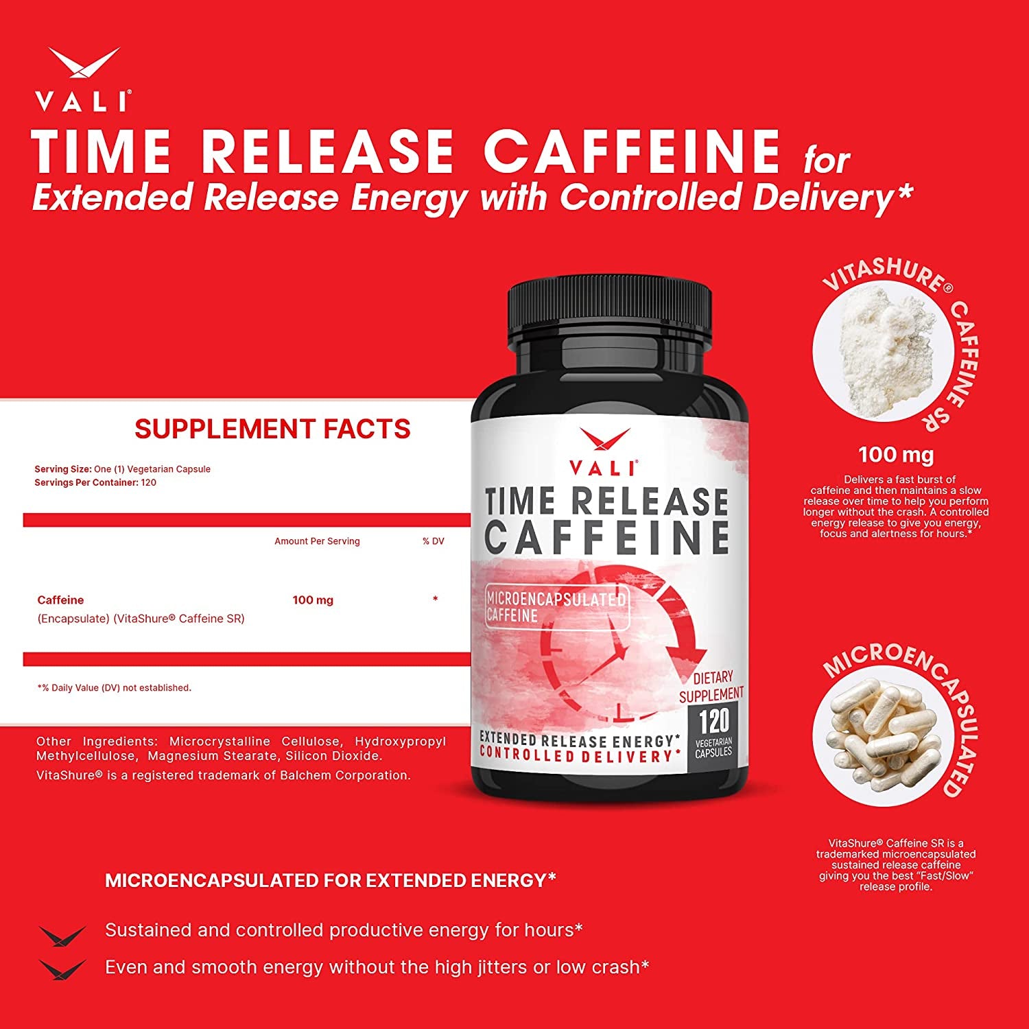 VALI Time Release Caffeine Tart Cherry Bundle - Smart Slow Release Caffeine for Extended Energy, Focus & Alertness and Uric Acid Control and Cleanse with Cherry, Celery & Bilberry for Joints