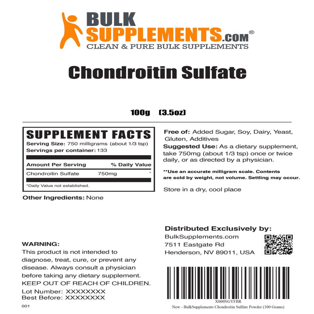 Bulksupplements.Com Chondroitin Sulfate Powder - Supplement for Joint Support and Cartilage Support (100 Grams - 3.5 Oz)