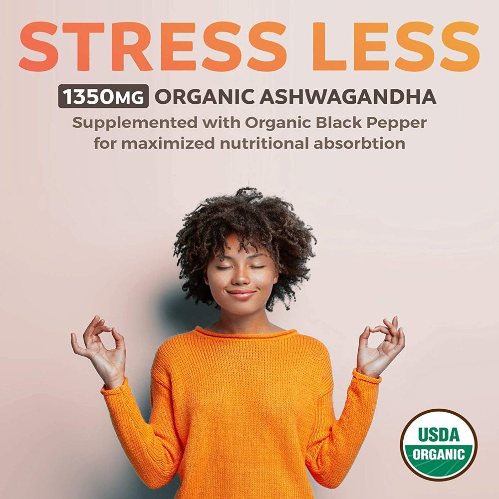 Healths Harmony Organic Ashwagandha (120 Vegetarian Tablets) 1350Mg per Serve - Natural Anxiety Relief, Immune, Adrenal, Cortisol & Thyroid Support - No Pills or Capsules