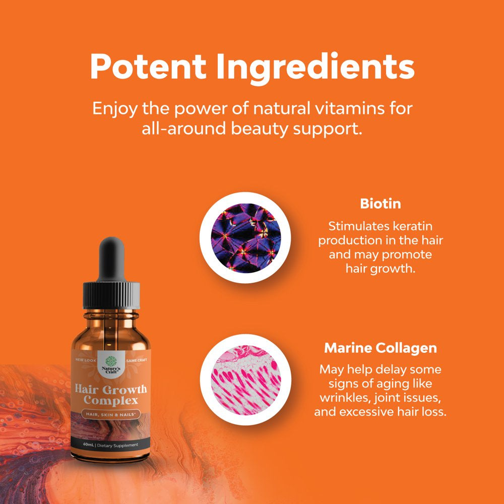 Collagen Biotin Drops for Hair Growth - Liquid Collagen for Women and Men with Biotin 5000Mcg per Serving - Liquid Biotin for Hair Growth with Marine Collagen for Fast Thick Hair Regrowth