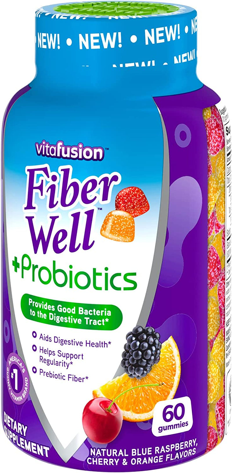 Vitafusion Fiber Well + Probiotics Gummies for Adults, 60 Count