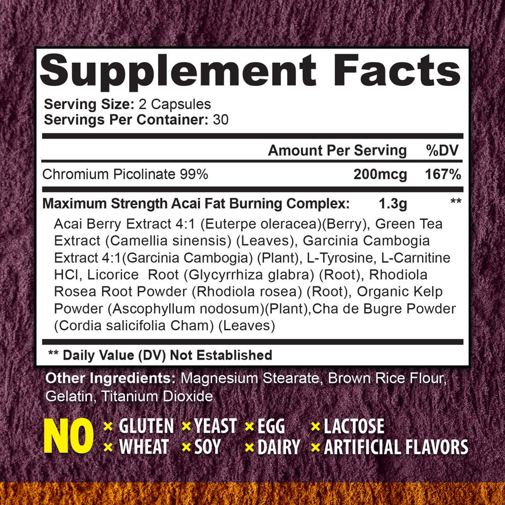 Acai Quick Burn - High Performance Natural Fat Burner with Acai Berry, Garcinia Cambogia and Green Tea, 60 Capsules