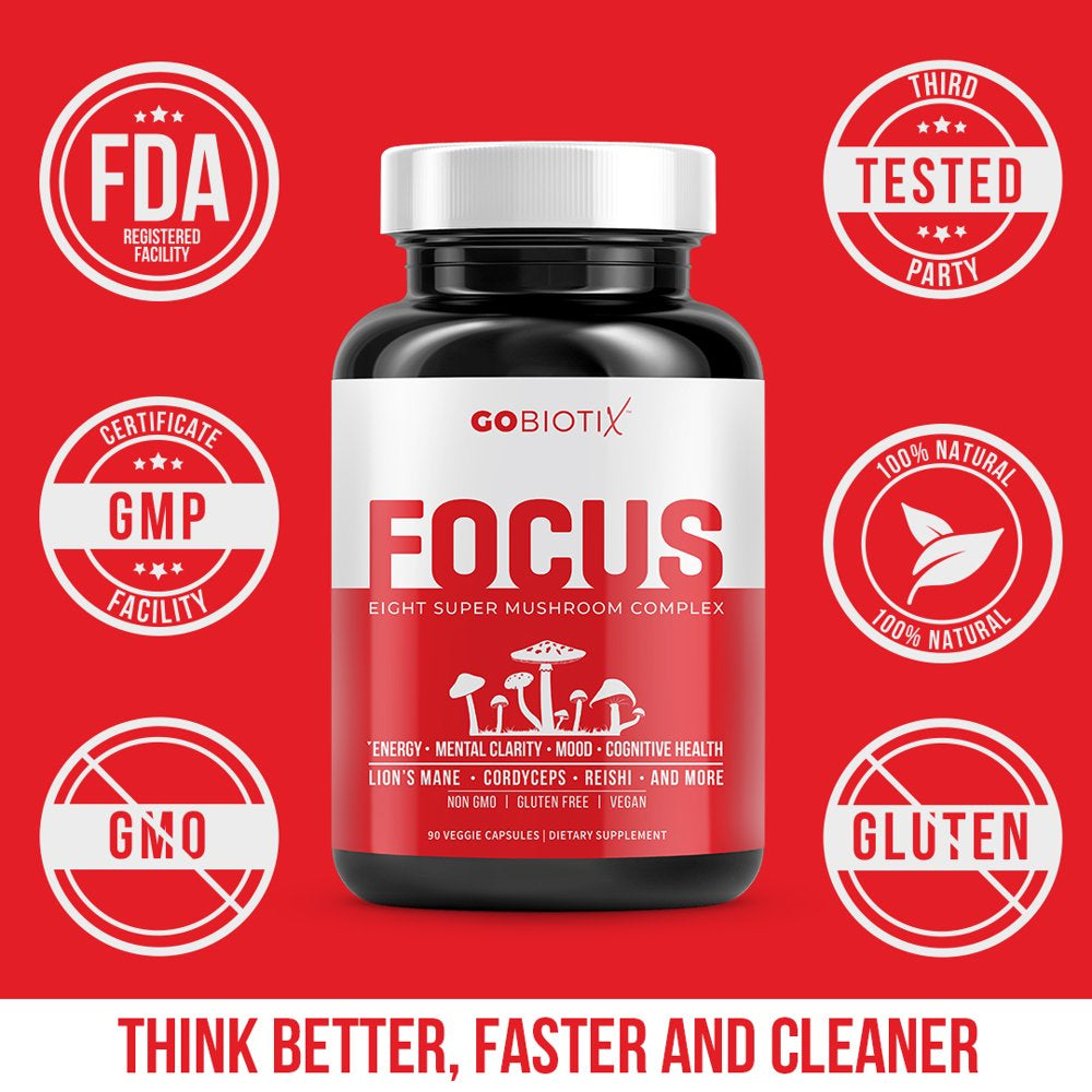 Focus 8 Mushroom Supplement by Gobiotix | Brain Booster | Immune System Support