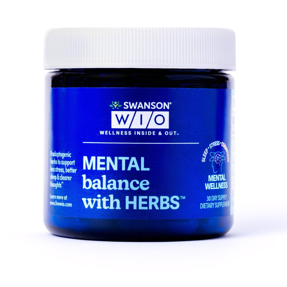 Swanson WIO™ MENTAL Balance with HERBS™ for Stress Support, Better Sleep, Ayurvedic, Focus, More Energy, Adaptogen, Ashwagandha, Ginseng, Mental Wellness,Ules (30-Day Supply)