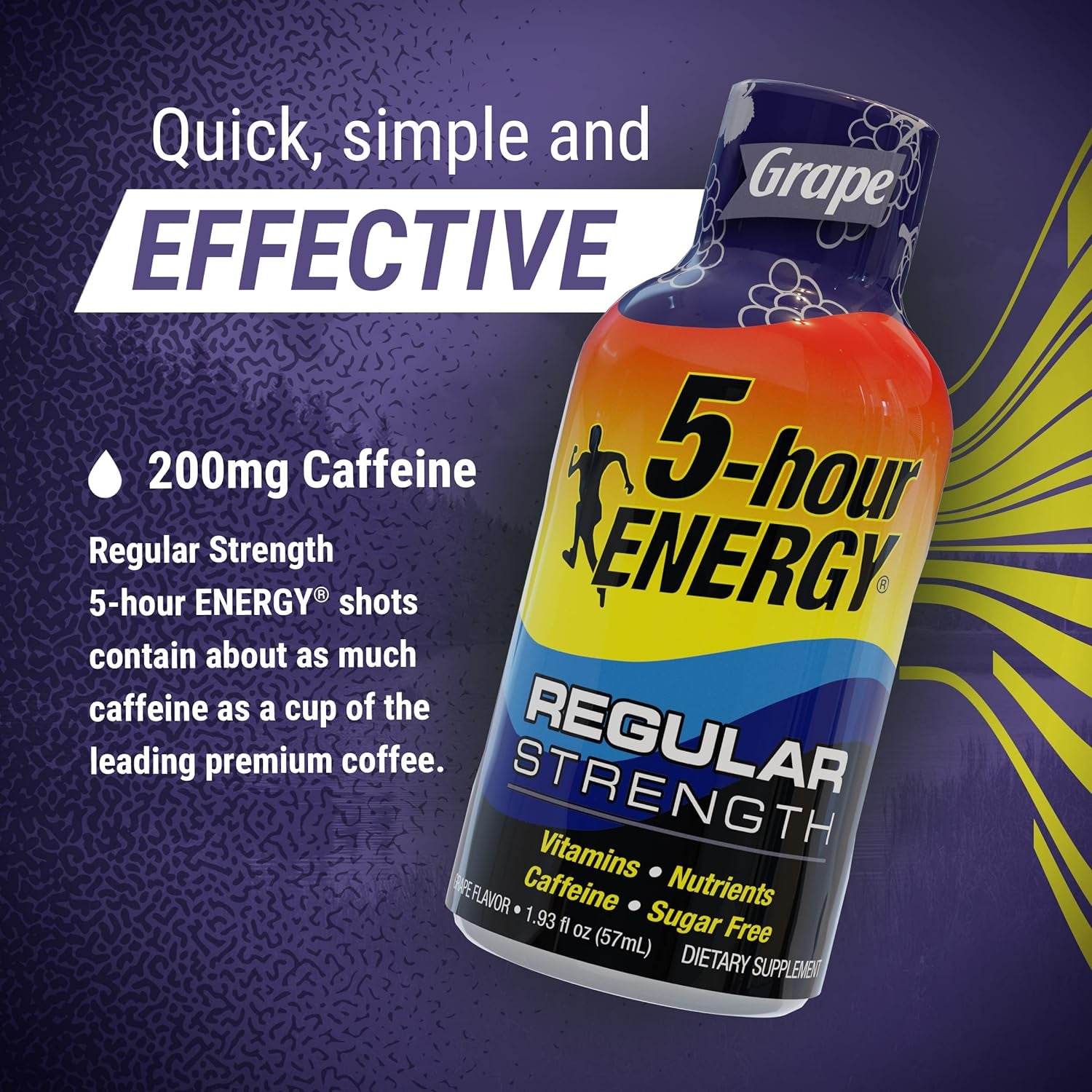 5-Hour ENERGY Shots Regular Strength | Grape Flavor | 1.93 Oz. 30 Count | Sugar Free 4 Calories | Amino Acids and Essential B Vitamins | Dietary Supplement | Feel Alert and Energized