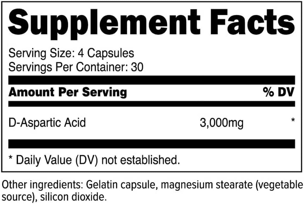 XPI D-Aspartic Acid (DAA) 3000Mg, 120 Capsules - Gluten Free & Non-Gmo, 30 Servings