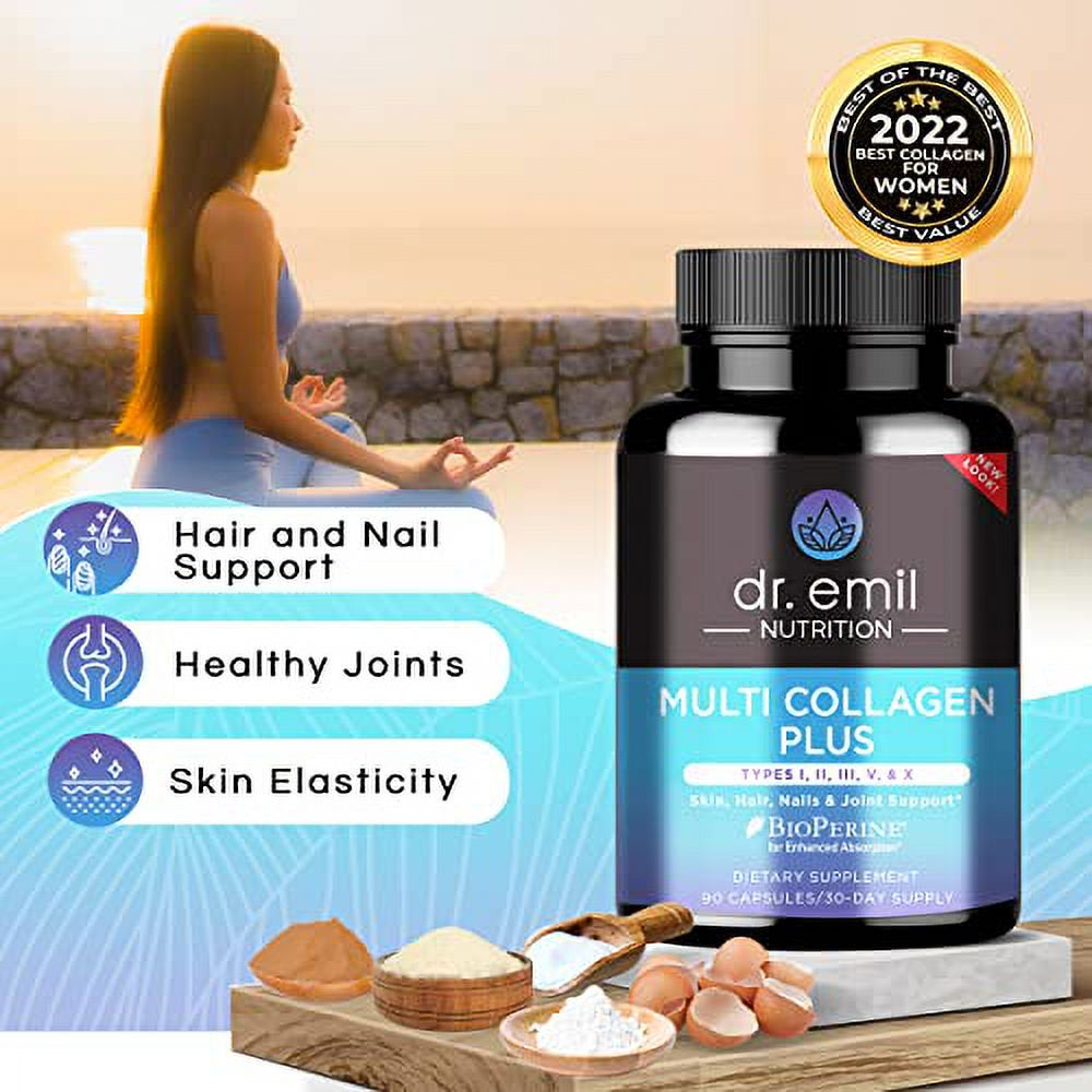 DR EMIL NUTRITION Multi Collagen plus Pills - Collagen Supplement to Support Hair, Skin, Nails, Joints, & Gut Health - Hydrolyzed Collagen Supplement (90 Count (Pack of 3)