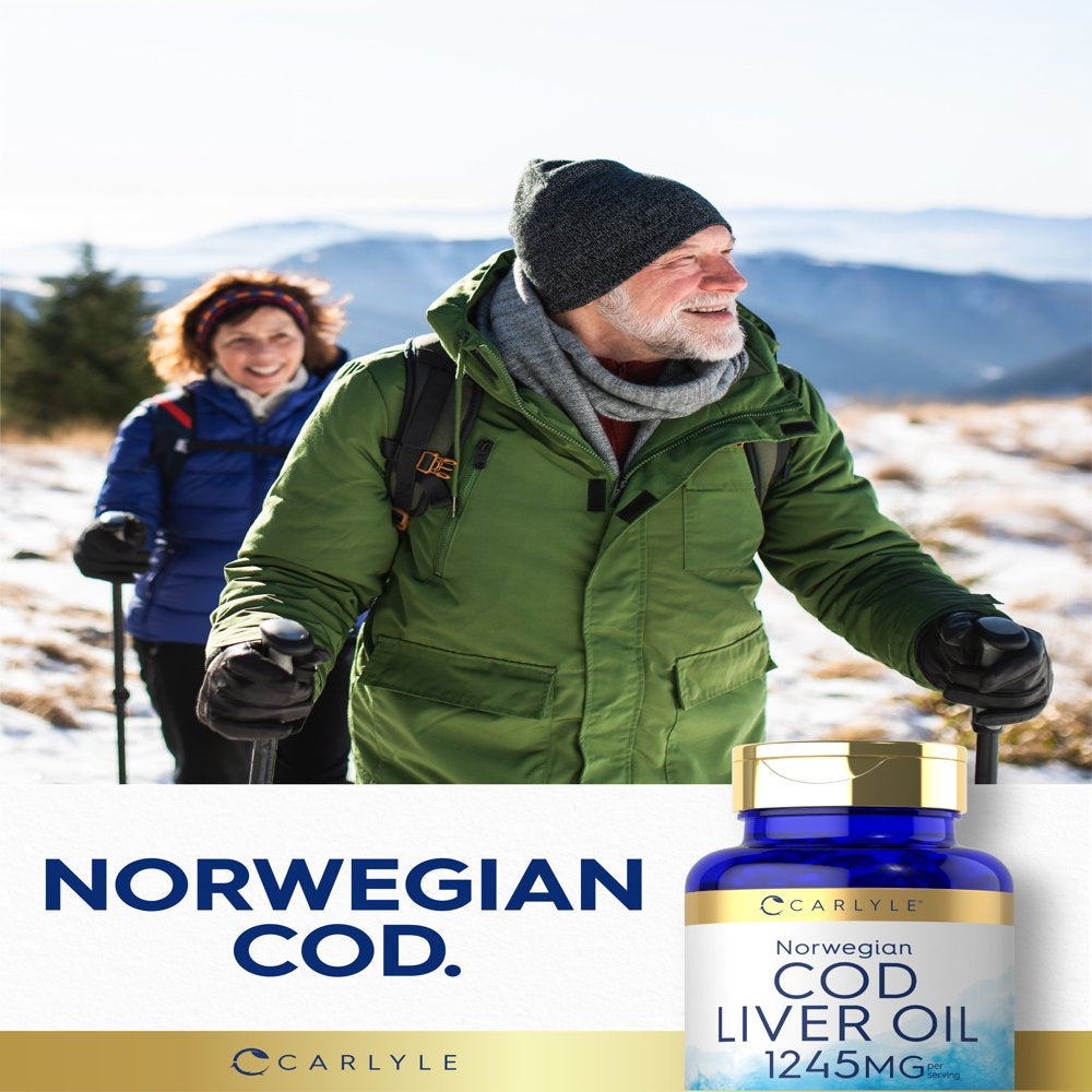 Norwegian Cod Liver Oil Softgels with EPA & DHA 1245Mg | 150 Count | Liquid Capsules | by Carlyle