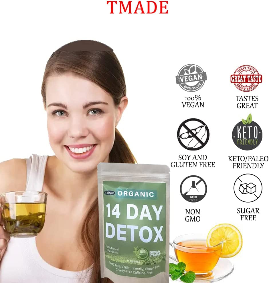 TMADE Detox Colon Cleanse - Teatox, Tea,Flat,Body,Tummy,Digestion,Metabolism,Belly, Relief,Caffeine-Free,Non-Gmo, 100% Herbal,14-Tea Bags in Kraft Bag