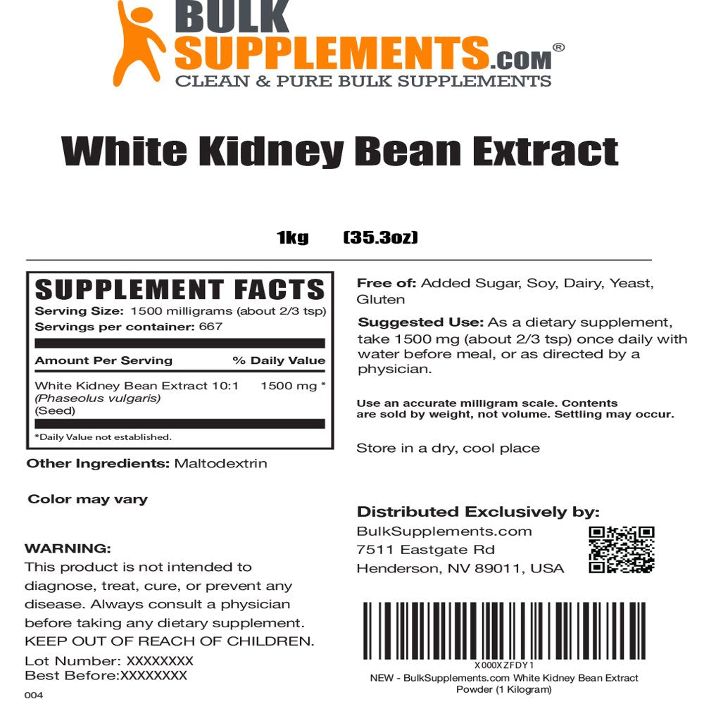 Bulksupplements.Com White Kidney Bean Extract - Hunger Suppressant for Men - Sugar Blocker - Lean Bean - Carb Blocker (5 Kilograms)