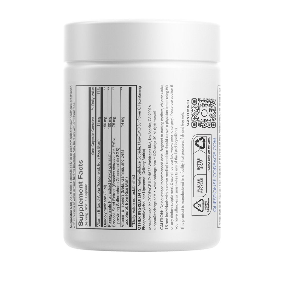 Codeage Liposomal DIM-E, Diindolylmethane, Antioxidant SGS Vitamin E Tocopherols & Isomers, 120 Ct