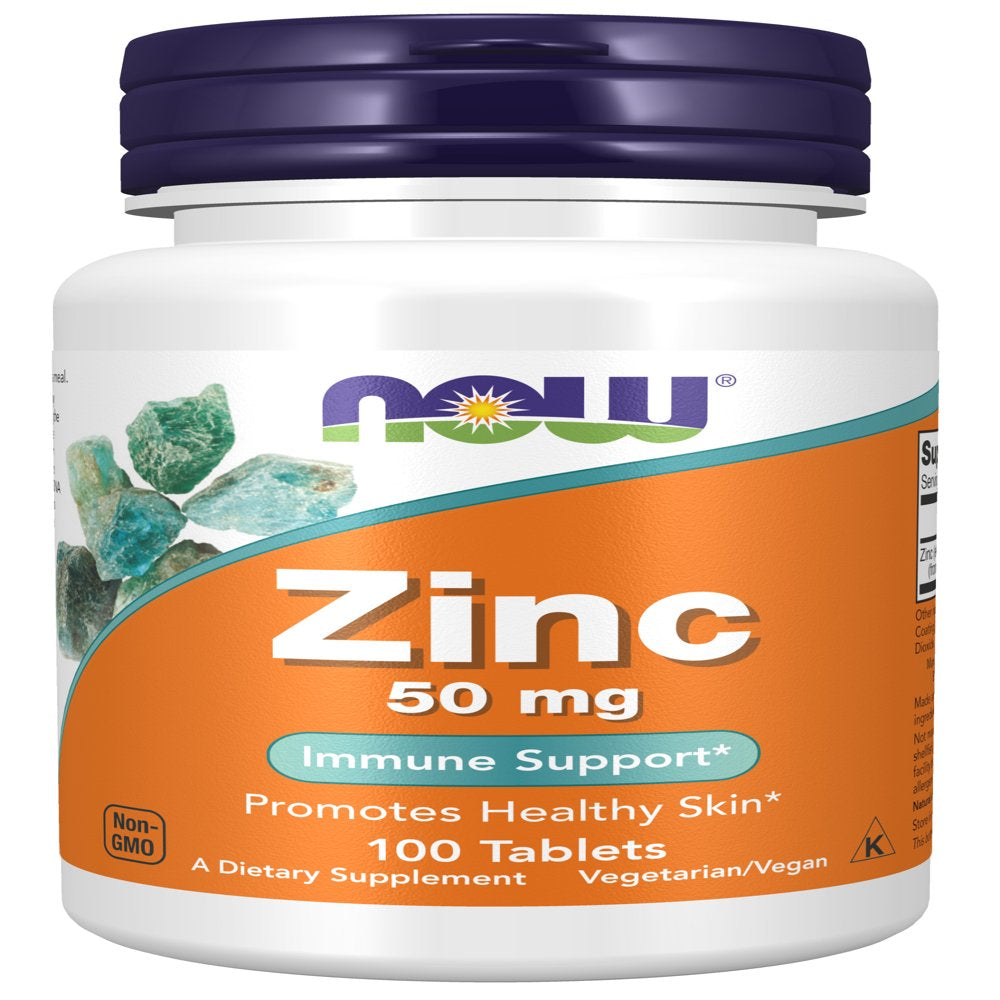 NOW Supplements, Zinc (Zinc Gluconate) 50 Mg, Supports Enzyme Functions*, Immune Support*, 100 Tablets