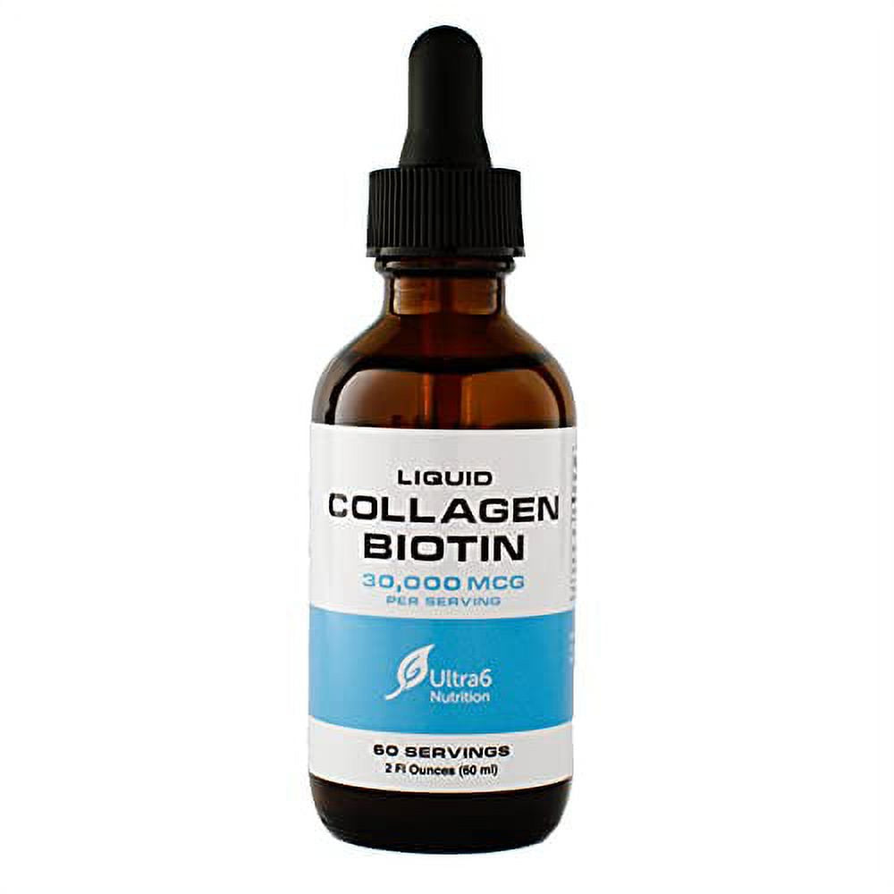 Liquid Collagen Biotin Drops. Liquid Collagen for Women and Men. Liquid Biotin for Hair Growth, Healthy Nails and Skin with 30,000 Mcg + Vitamin C - Made in the USA.